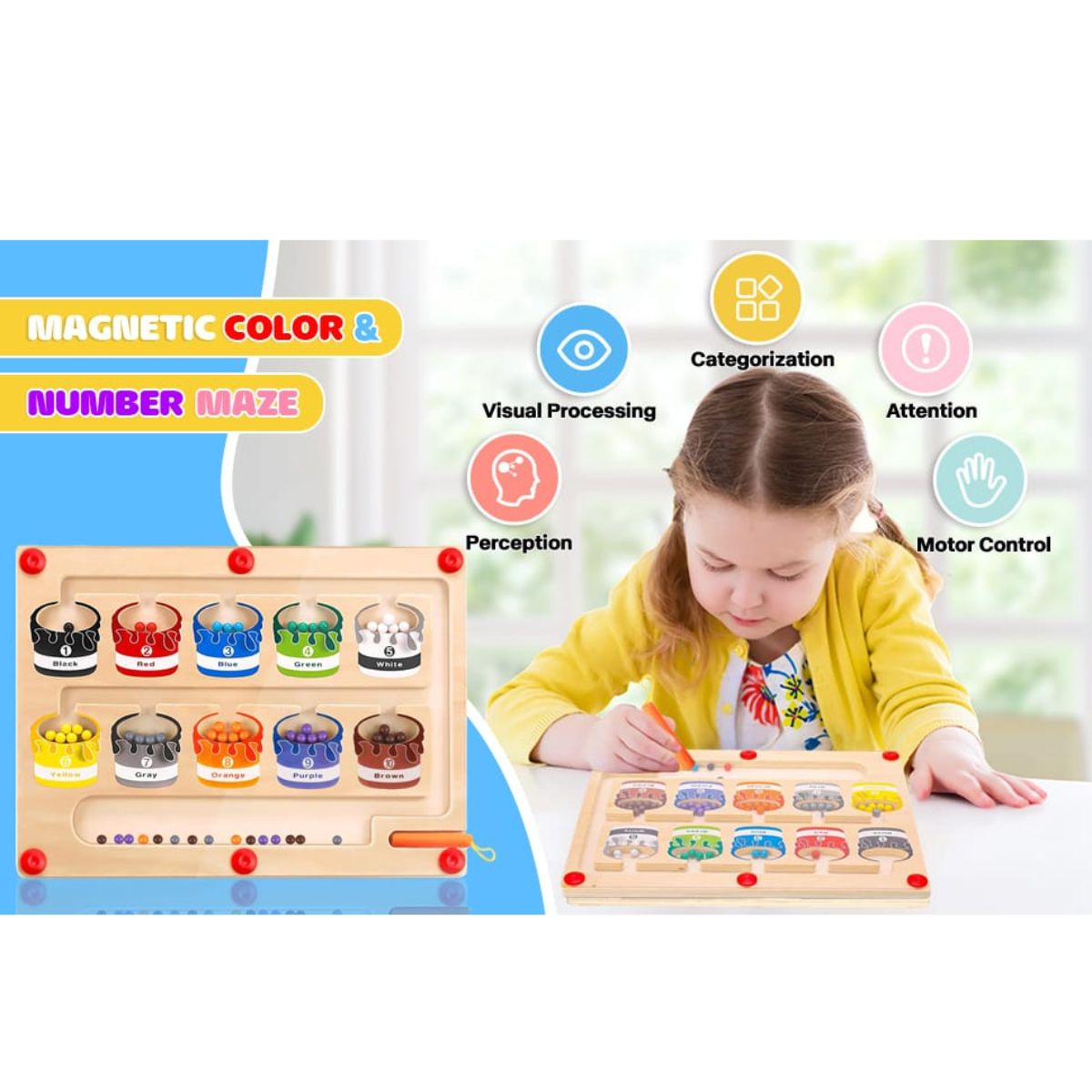 Magnetic Color Number Maze – Wooden Toy - Image 7